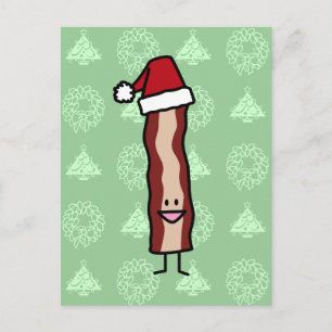 Cartão Postal De Festividades Bacon que veste um Natal do chapéu do papai noel