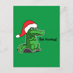 Cartão Postal De Festividades Bah Humbug! Divertido, Alligator com o chapéu de 