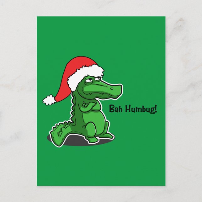 Cartão Postal De Festividades Bah Humbug! Divertido, Alligator com o chapéu de P (Frente)
