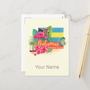 Cartão Postal De Festividades Bahamas retro caribe ilha flamingo vintage