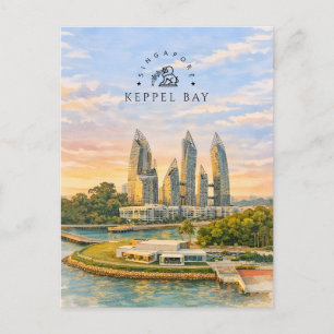 Cartão Postal De Festividades Baía de Keppel Singapura   Paisagem aquarela