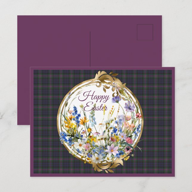 Cartão Postal De Festividades Baird Weathered Scottish Tartan Páscoa Floral (Frente/Verso)