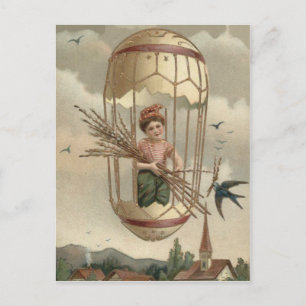 Cartão Postal De Festividades Balão de ar do céu do pássaro do ovo da páscoa