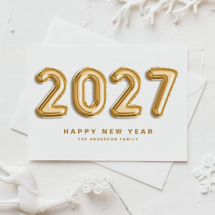 Cartão Postal De Festividades Balão de Mylar em Folha Dourada Feliz Ano Novo 202