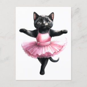 Cartão Postal De Festividades Balé de dança de bailarina de gato preto