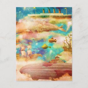 Cartão Postal De Festividades Baleias azuis do céu viagens vintage