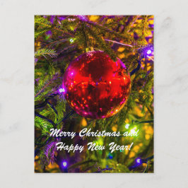 Cartão Postal De Festividades Ball Red Spruce de Natal