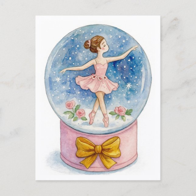 Cartão Postal De Festividades Ballerina Snow Globe Christmas Postcard (Frente)