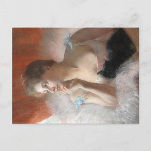 Cartão Postal De Festividades Ballerine avec un chat Pierre Carrier-Belleuse (Frente)