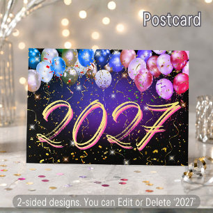 Cartão Postal De Festividades Balões Coloridos Confetes Festivos Feliz Ano Novo