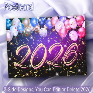 Cartão Postal De Festividades Balões Coloridos Feliz ano novo Festivo de Confett