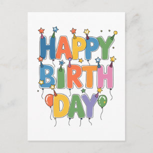 Cartão Postal De Festividades Balões de Aniversário Feliz