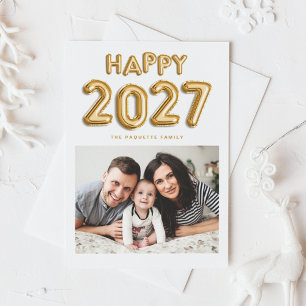 Cartão Postal De Festividades Balões de Mylar com Folha de Ouro de 2027 Foto Ano
