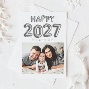 Cartão Postal De Festividades Balões de Mylar com Folha de Prata 2027 Foto Ano N