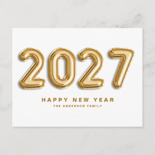 Cartão Postal De Festividades Balões de Mylar em Folha de Ouro 2025 Feliz Ano No