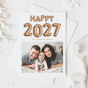 Cartão Postal De Festividades Balões de Mylar em Folha de Ouro Rosa 2027 Foto An