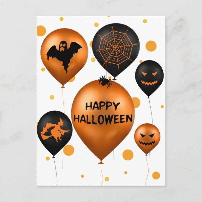 Cartão Postal De Festividades Balões do Partido Feliz Halloween (Frente)