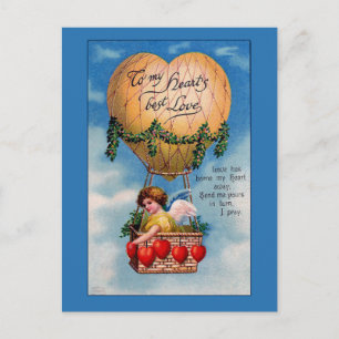 Cartão Postal De Festividades Balões e Corações Cartão de Namorados Vitoriano