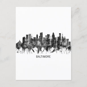 Cartão Postal De Festividades Baltimore Maryland Skyline BW