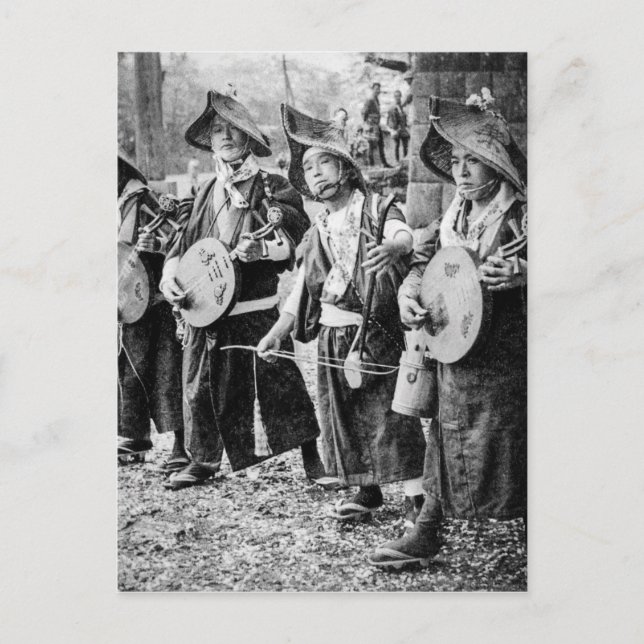 Cartão Postal De Festividades Banda alegre dos músicos na música velha do (Frente)