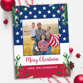 Cartão Postal De Festividades Bandeira Americana de Foto Militar Patriótica de N