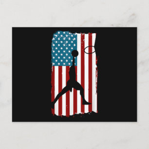 Cartão Postal De Festividades Bandeira Americana dos EUA Basquete Atleta Patriót
