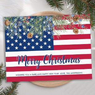 Cartão Postal De Festividades Bandeira Americana Feliz Natal Patriótico Militar