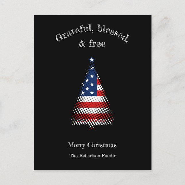 Cartão Postal De Festividades Bandeira Americana Grateful Bendito Natal Livre (Frente)