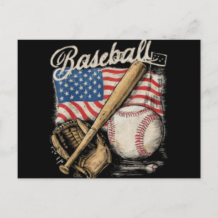 Cartão Postal De Festividades Bandeira Americana Jogador de Beisebol Bat Fan Cat