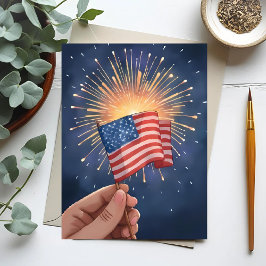 Cartão Postal De Festividades Bandeira Americana Patriótica