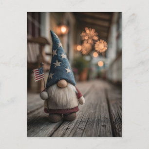 Cartão Postal De Festividades Bandeira de Gnomo Americano Patriótico