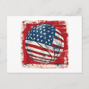 Cartão Postal De Festividades Bandeira dos EUA Basquetebol 4 de Julho