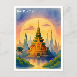 Cartão Postal De Festividades Bangkok Tailândia Watercolor Pagoda Postcard Gift