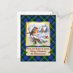 Cartão Postal De Festividades Bannerman Crest & Tartan w/Robin Personalizado