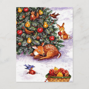 Cartão Postal De Festividades banquete de animais de inverno