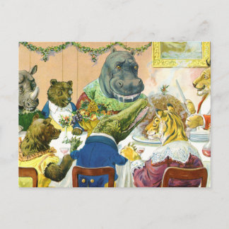 Cartão Postal De Festividades Banquete do Natal na terra animal