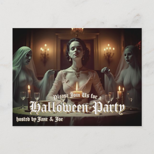 Cartão Postal De Festividades Banquete Gótico do Halloween em Candlelight (Frente)