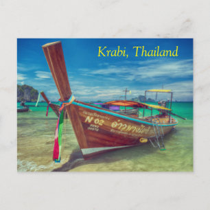 Cartão Postal De Festividades Barco de cauda longa na praia, Krabi, Tailândia