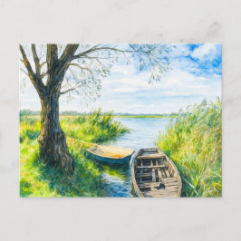 Cartão Postal De Festividades Barcos selvagens ribeirinhos calmos aquarell havel