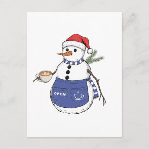 Cartão Postal De Festividades Barista Boneco de Neve Natal 2026 Café de Férias