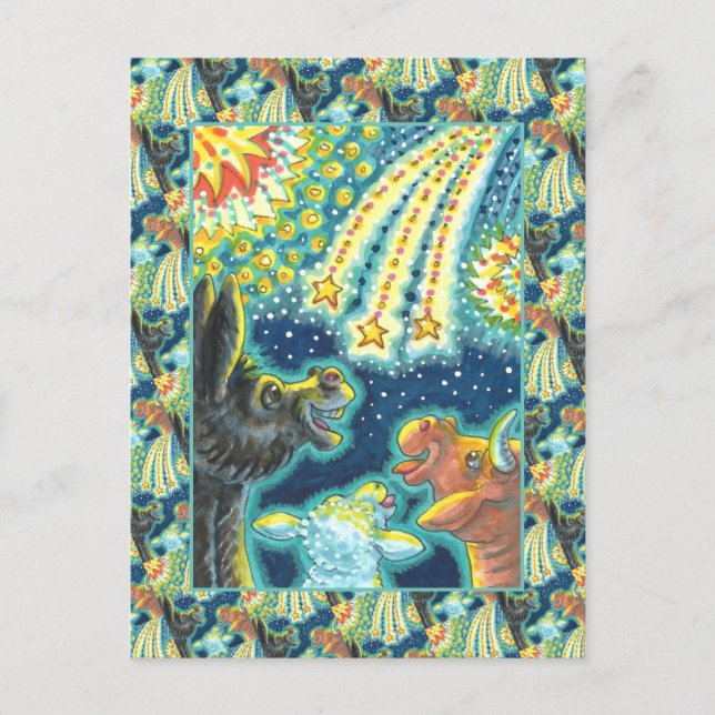 CARTÃO POSTAL DE FESTIVIDADES BARNYARD FARM ANIMAIS EM QUARTO DE JULHO, FANTÁSTI (Frente)