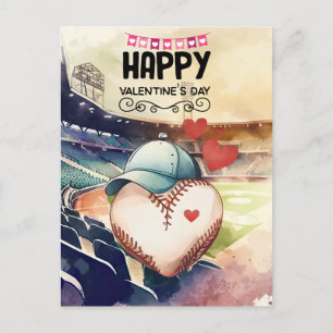 Cartão Postal De Festividades Baseball para Dia de os namorados com coração