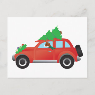 Cartão Postal De Festividades Basenji hound dog driving car with Christmas tree