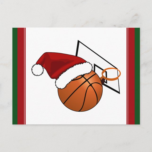 Cartão Postal De Festividades Basquete de Natal e Hoop (Frente)