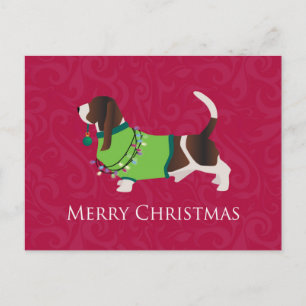 Cartão Postal De Festividades Basset Hound Felry Design de Natal
