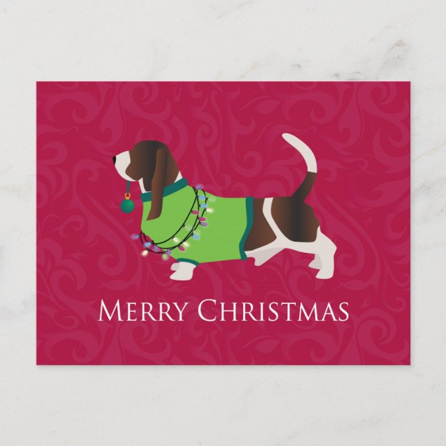 Cartão Postal De Festividades Basset Hound Felry Design de Natal (Frente)