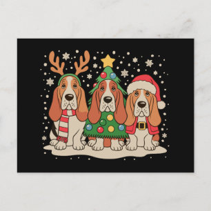 Cartão Postal De Festividades Basset Hound Natal Papai Noel Rena Cão Natal