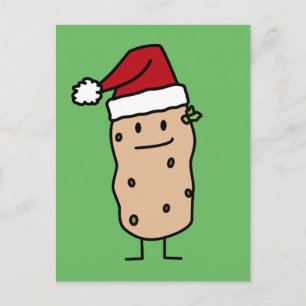 Cartão Postal De Festividades Batatas de Batata vestindo o Natal Santa Hat Feliz