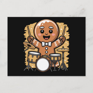 Cartão Postal De Festividades Baterista de Biscoito de Gengibre de Natal Bateria