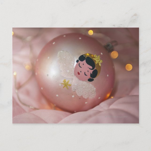 Cartão Postal De Festividades Bauble cor-de-rosa antiquado do Natal (Frente)
